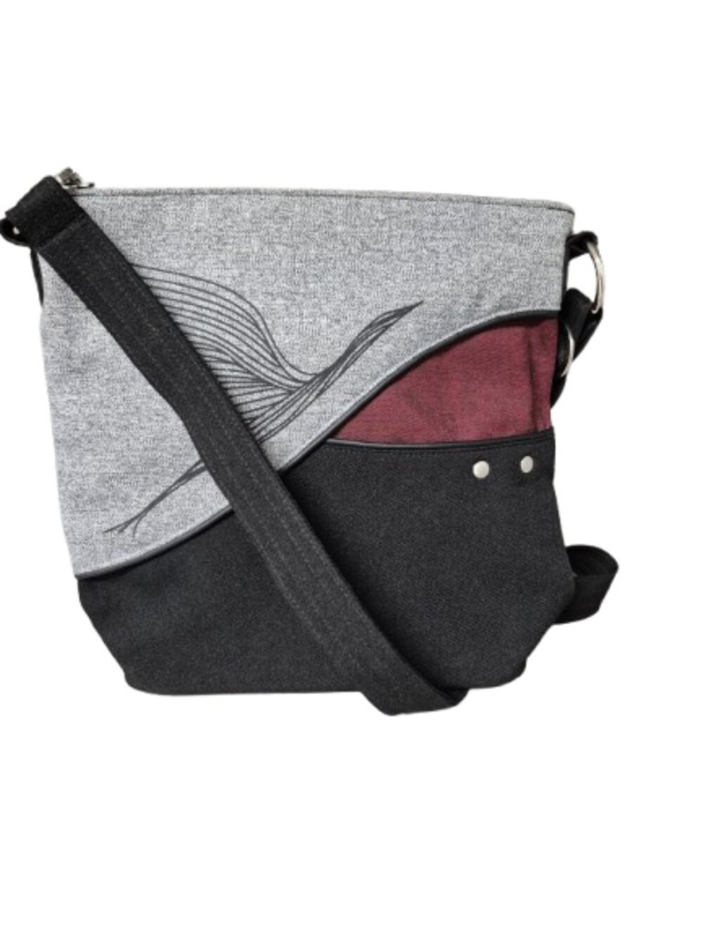 Jak's Volvo Crossbody Black and Grey Bag with Crane or Heron